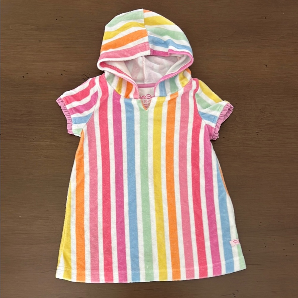Ruffle Butts Rainbow Striped Hooded Terry Cloth Dress
